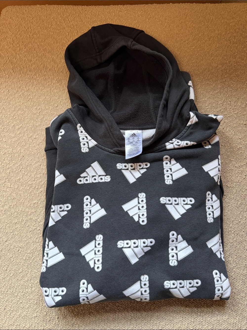 adidas Black Hoodie with Repeating White Logo